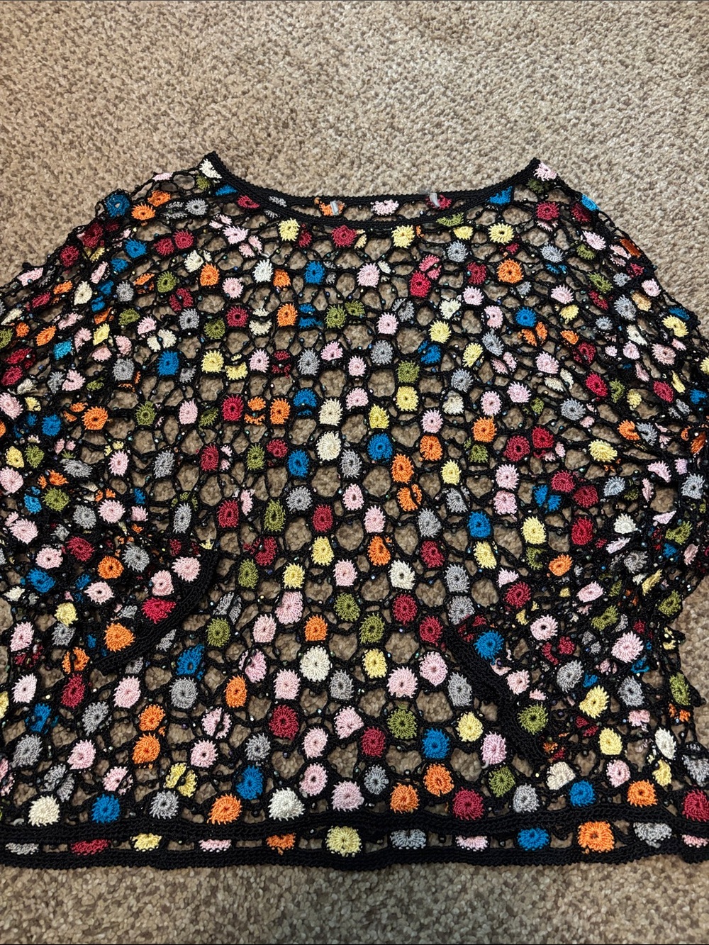 Vintage Crochet Overlay Top in Multicolor Floral Motif